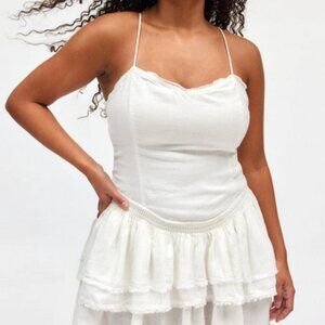 UO Kimchi Blue Desi Strappy Drop Waist Mini Dress Ivory Corset XS